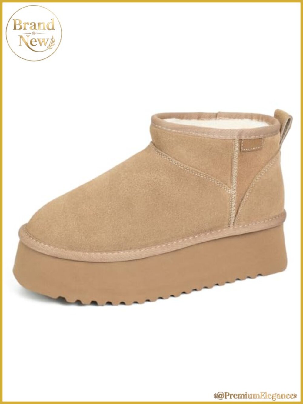 Suede Platform Ankle Snow Boots Cozy Wool Insole Pull-On Winter Booties